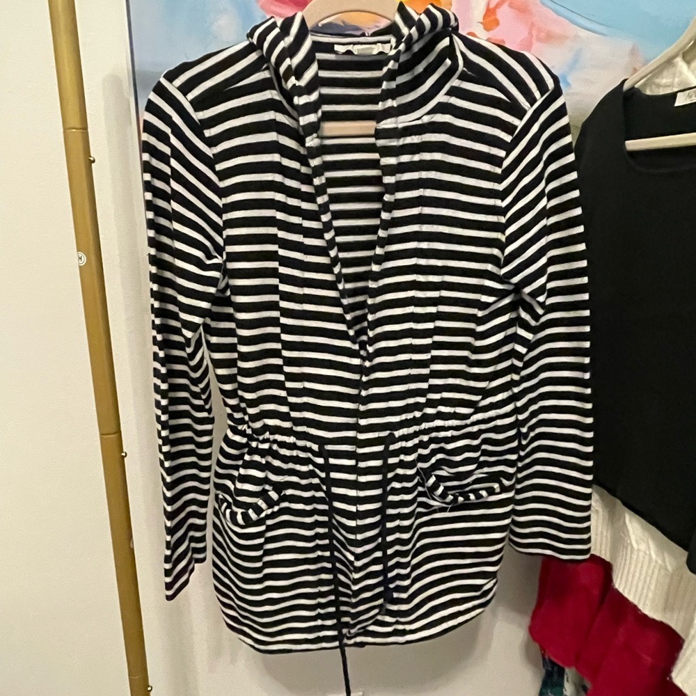LOFT Black and White Striped soft jacket‎